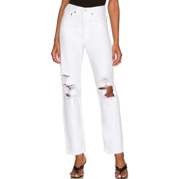 AGOLDE Fen White High Rise Straight Leg Distressed Jeans Size 27 - Picture 1 of 10